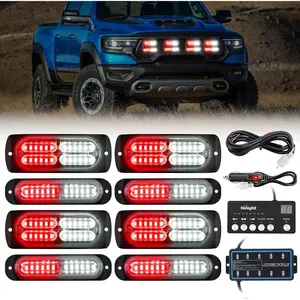 Nilight 8PCS Led Strobe Lights with Controller 12V 24V Sync Feature Red White Emergency Hazard Warning Light 12 24 LED Surface Mount for Vehicle Car Truck RV ATV