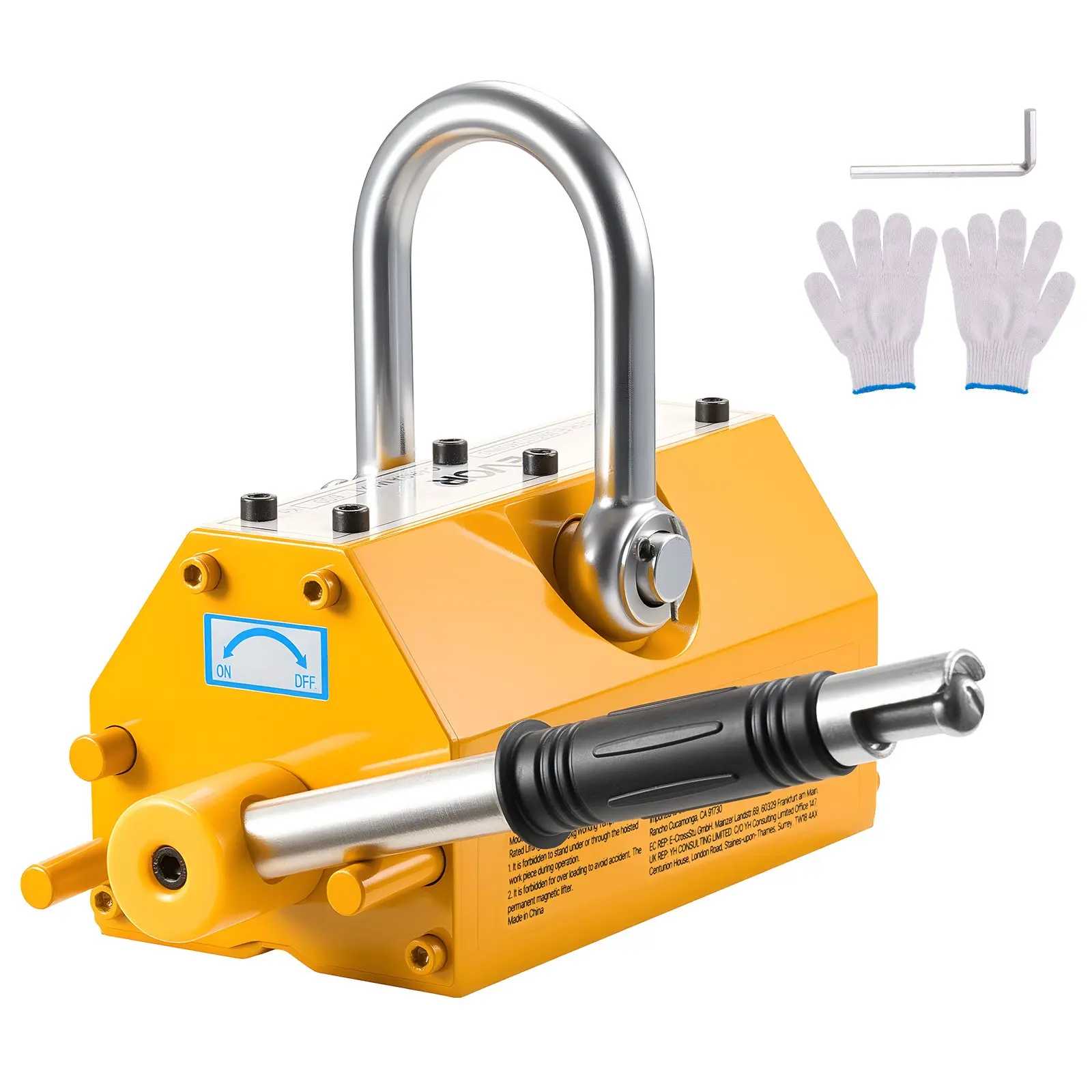 VEVOR Permanent Magnetic Lifter, 1320 lbs Pulling Capacity, Heavy Duty N42 Neodymium Lifting Magnet with Release Handle and Steel Hook, Used in Shop Crane and Hoist, for Lifting Plate Steel, Board