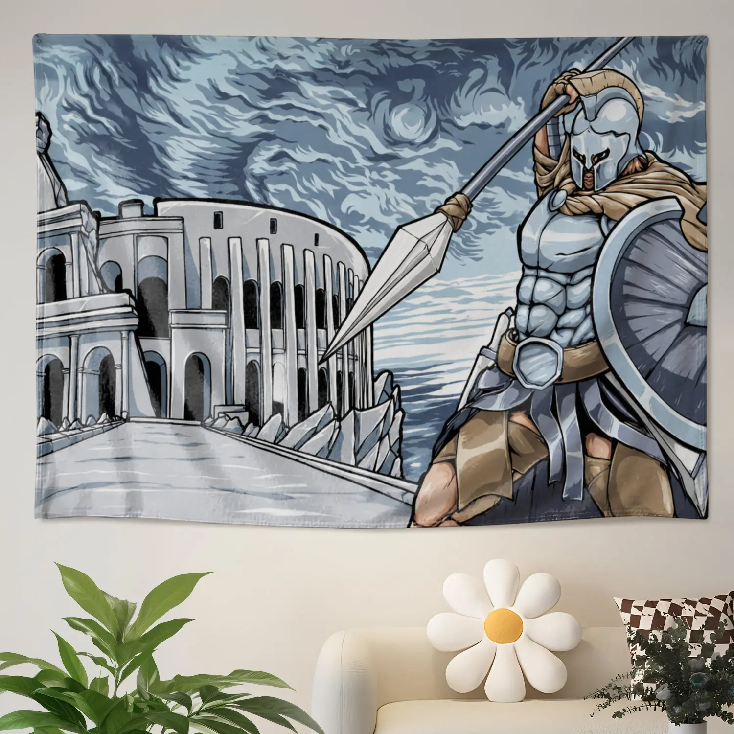 Ancient Spartan Warrior Roman Colosseum Wall tapestry, Large size Printed Horizontal Tapestry blanket, Polyester Fabric Wall Hanging for living room, bedroom, No Installation Required, Indoor, Outdoor, Gift for Family and Friends