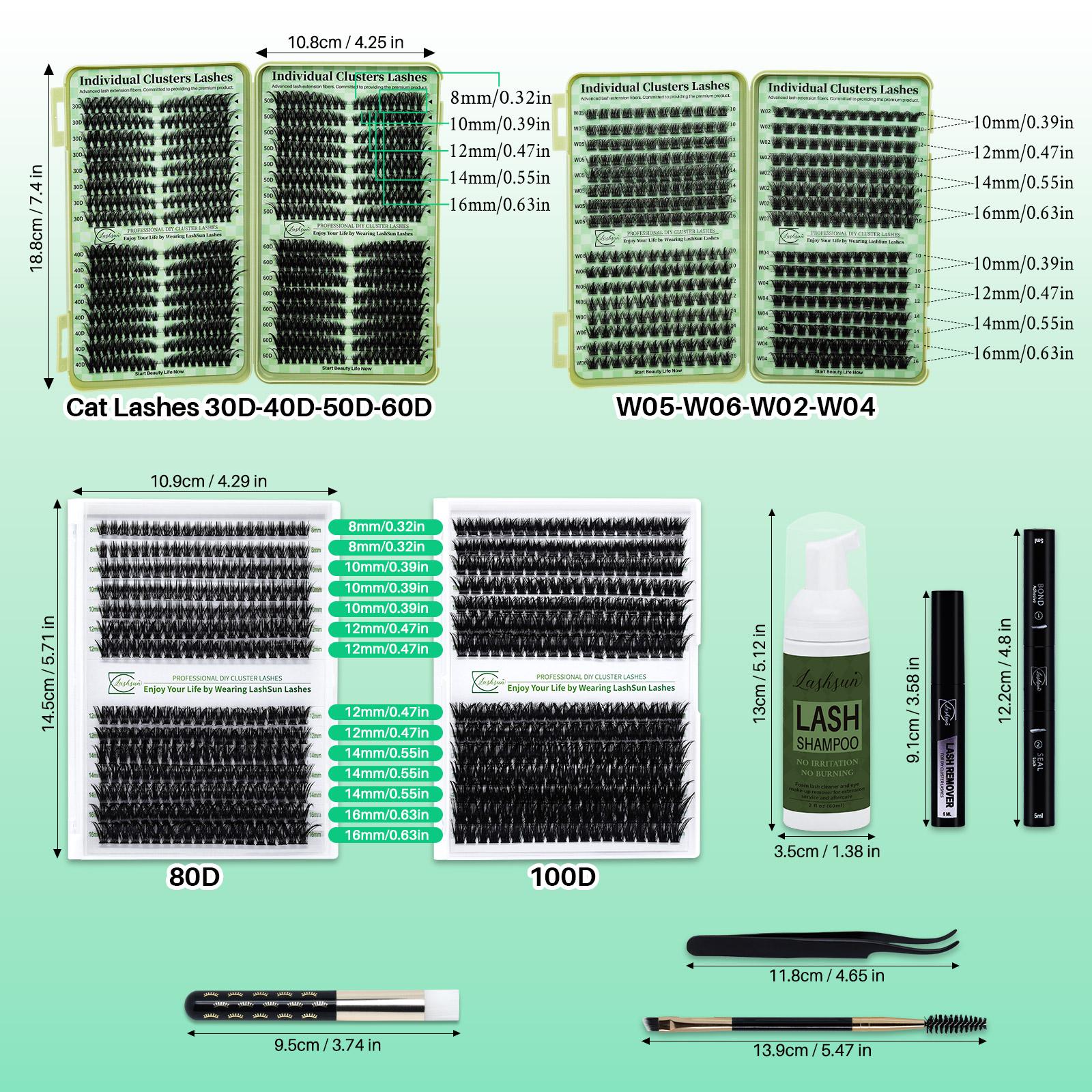 Individual False Eyelashes Kit, Mixed Length & Styles DIY Eyelash Extensions False Eyelashes with Bond & Seal & Lash Remover & Brush & Tweezers, Eye Makeup Accessories, Eyelashes Extensions Cosmetic, Eyelash Extension Glue, Lash Extension Set