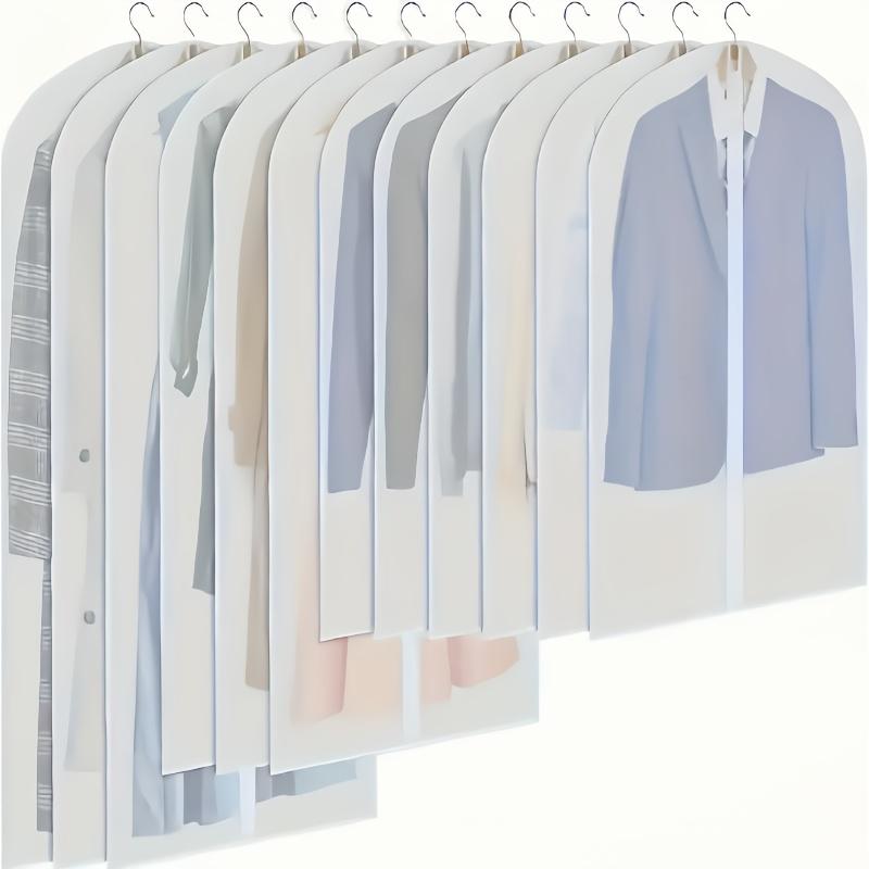Pack of 10 or pack of 1 thickened transparent garment bags with full zipper closure - suitable for suits, wedding dresses, travel and wardrobe organization. Dust and wrinkle resistant; easy to identify