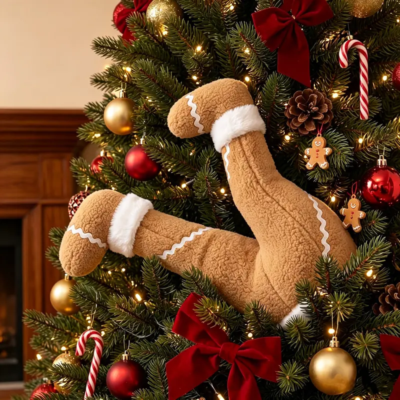 A cartoon leg Christmas tree ornament, with a childlike style, made of soft plush, lightweight and easy to hang and store, suitable for home, outdoor, shopping mall, and shop window decorations, and can also be used as a photo prop.