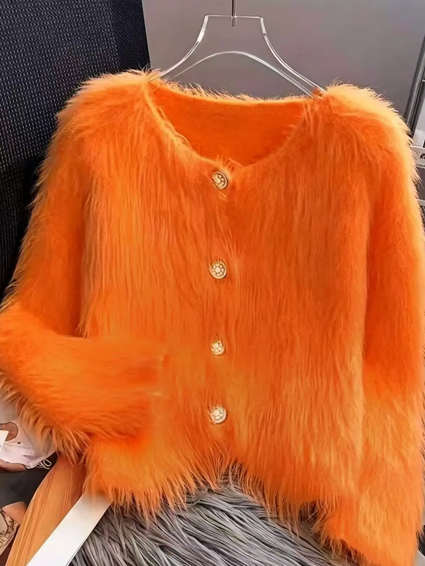 High-Quality Artificial Fox Fur Knit Cardigan, Short Loose Fit Sweater Coat, Premium Feel Outerwear, Stylish and Comfortable