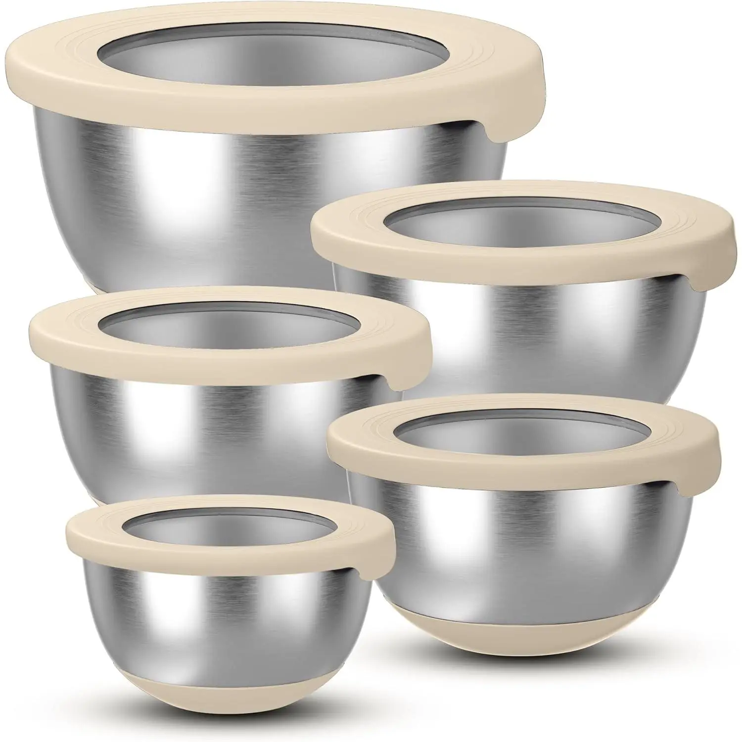 Stainless Steel Mixing Bowls with Lids - 5-Piece Large Nesting Metal Bowls for Kitchen Cooking, Food Prep & Storage, Dishwasher Safe