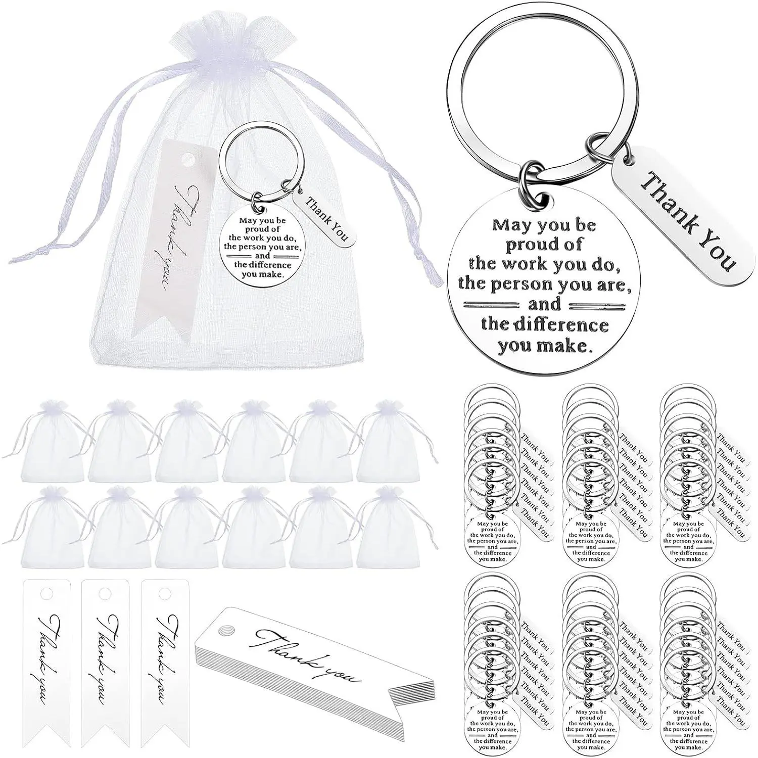 150 Pcs Employee Appreciation Gifts Bulk Thank You Keychains for Coworkers Teams Volunteers Appreciation Keychain