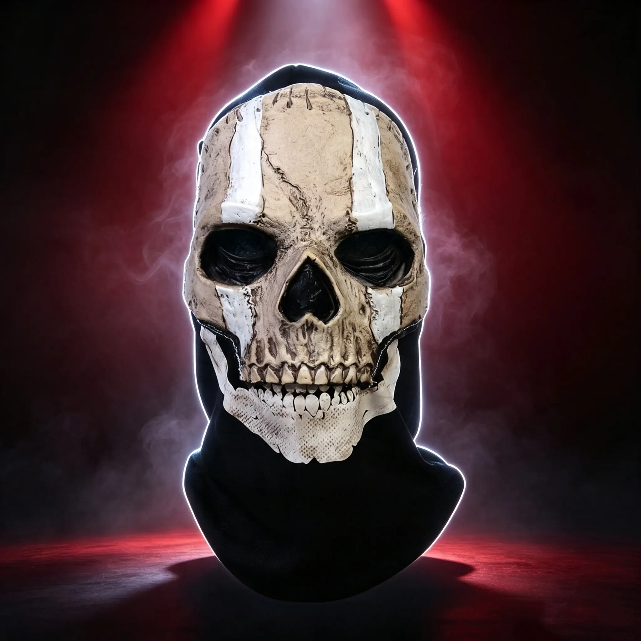 Tactical Skull Full-Face Mask with Balaclava Hood, High-Quality Latex, Vivid Cracked Details, Ideal for Halloween Costume, Cosplay, Theme Parties