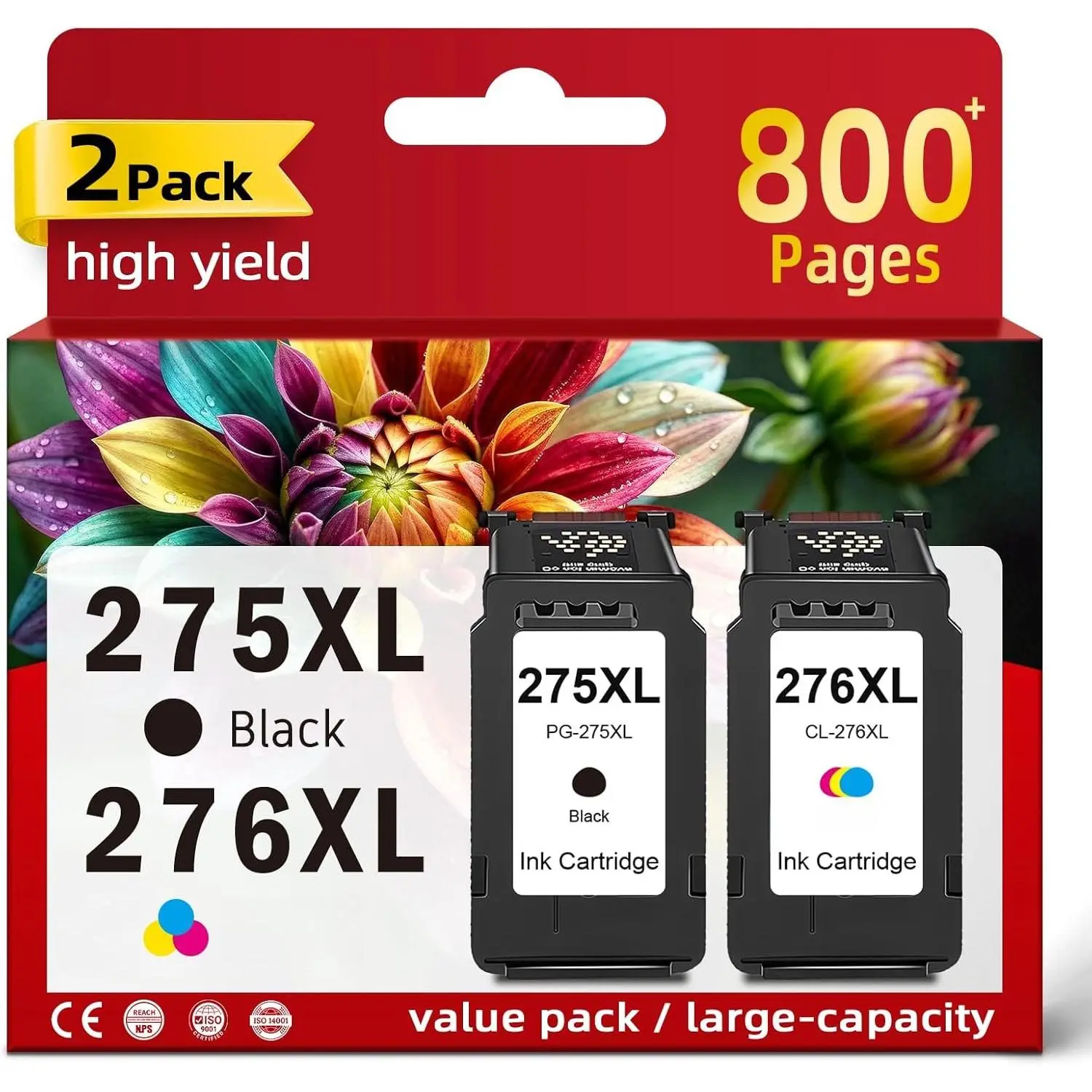 275XL 276XL Ink   for  Ink 275 276 XL PG275xl CL276xl Combo Pack PG275 CL276 for TS3700 TS3722 TS3522 TR4700 TR4720 TR4722 TS3500 TS3720 TR4723 TR4725 (Black Color,2-Pack)