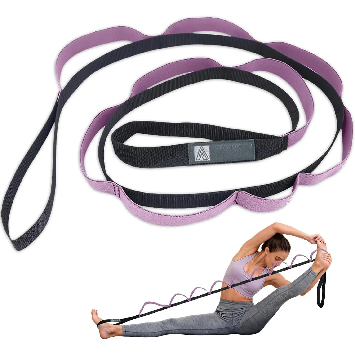 Hlf-Elstic Stretch Strps with 11 Loops, Stretching Strp for Physicl Therpy, Multi-Loop Yog Strp Fitness Exercise Strp for Yog, Piltes, Dnce, Flexibility&Exercise