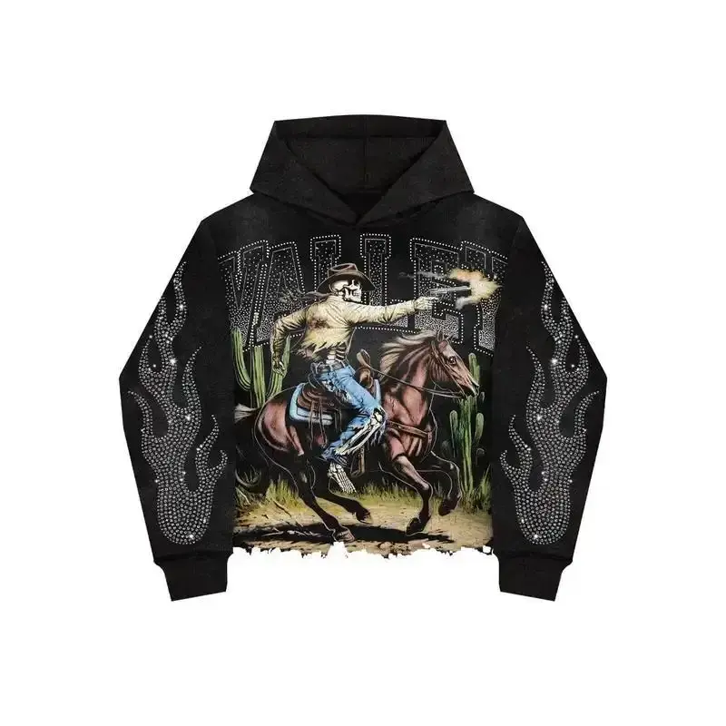 Valley Dreams Cowboy Skeleton Print Graphic Shirt  Shirt Unisex  Streetwear Graphic Tee Casual Spandex Hoodie Women