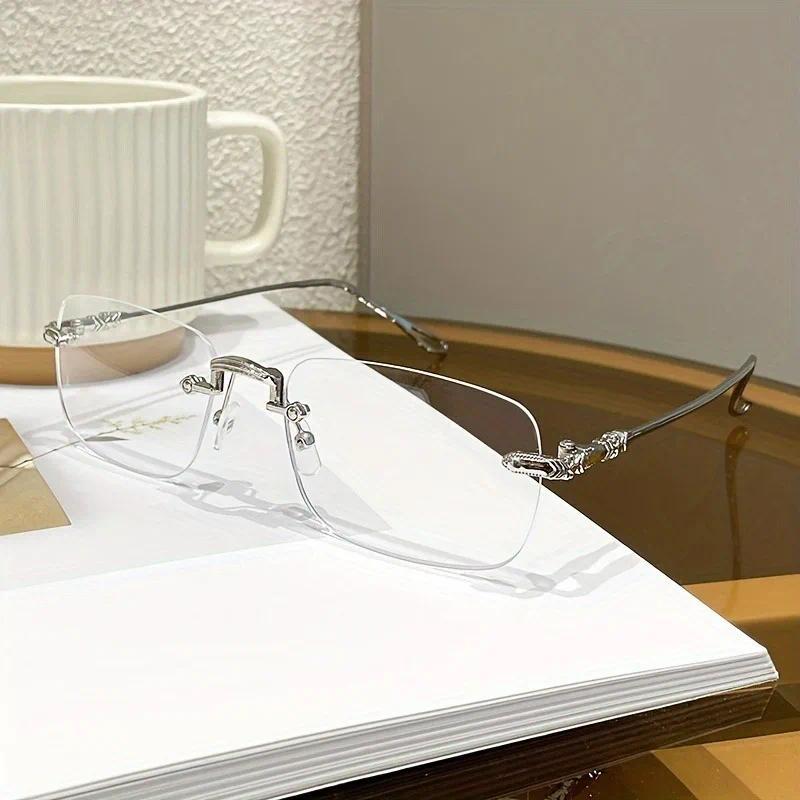 Elegant Women's Rimless Rectangle Glasses with Blue Light Blocking Metal Frame Glasses
