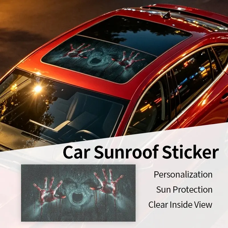 3D Car Sunroof Glass Sticker, UV Protection Vinyl Film, Horror Devil Decal, Halloween Essential, Unique Car Decoration