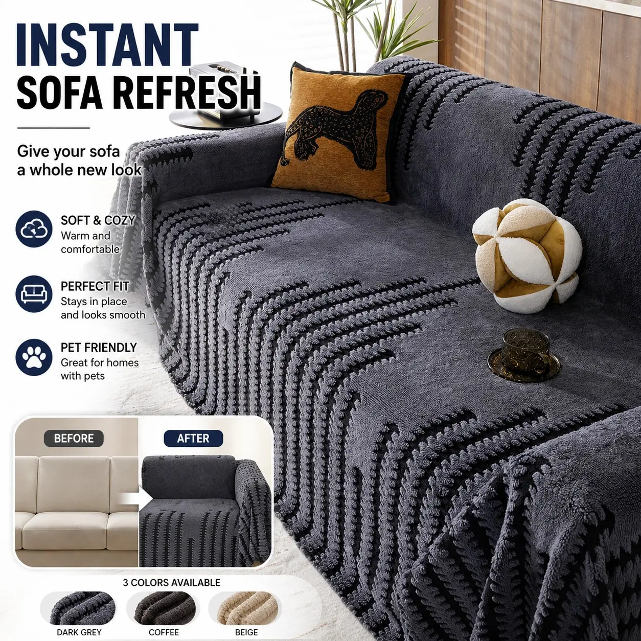 Comfortable Soft Fabric Sofa Towel, Pet-Friendly, Suitable for Living Room, Bedroom, Hotel, Dorm, All-Seasons Decorative Sofa Cloth