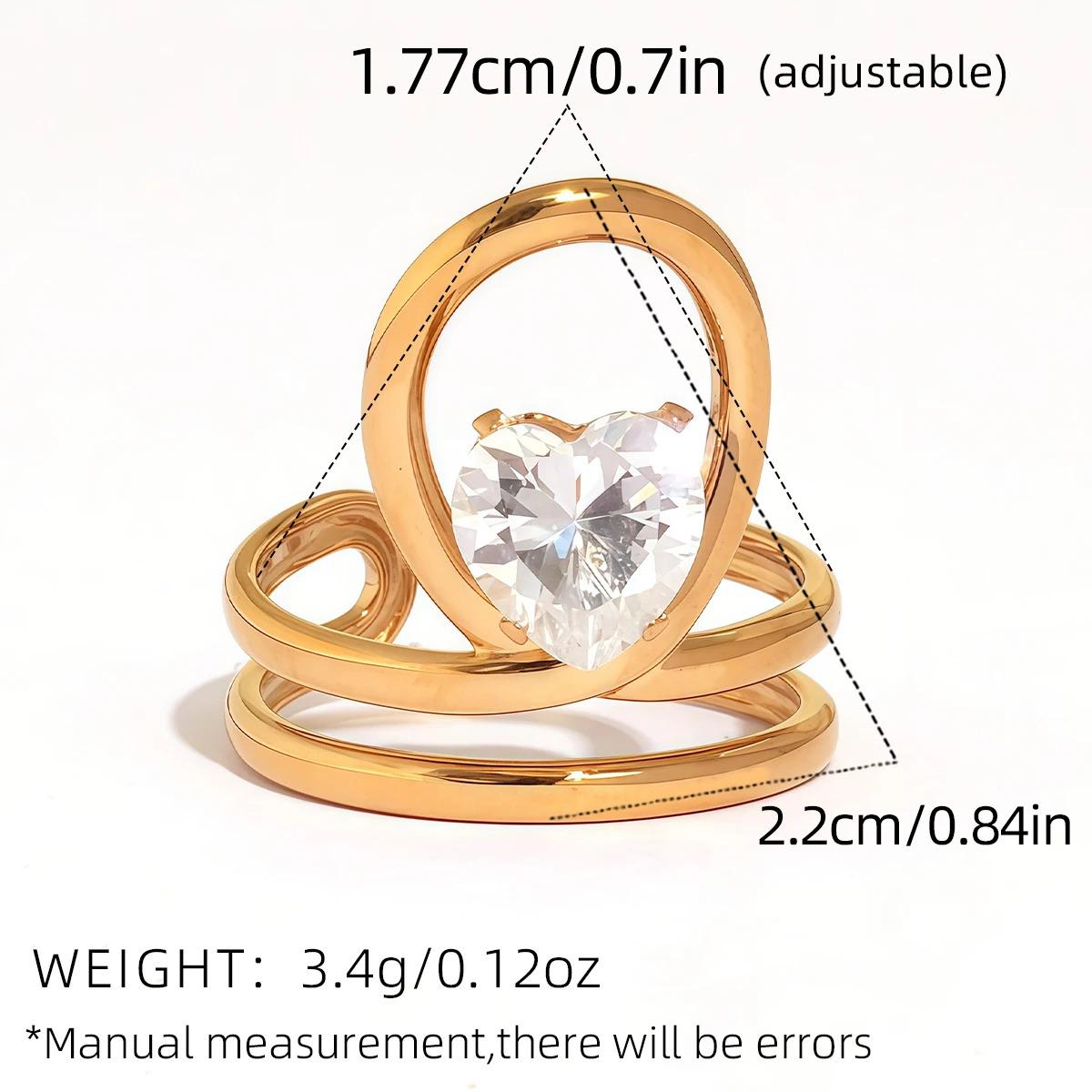 Statement Stainless Steel Delicate Shiny Cubic Zirconia Ring For Women High Quality 18K Gold PVD Plated Finger Jewelry Gift Gold-Plated Striped Couple Stacking Minimalist