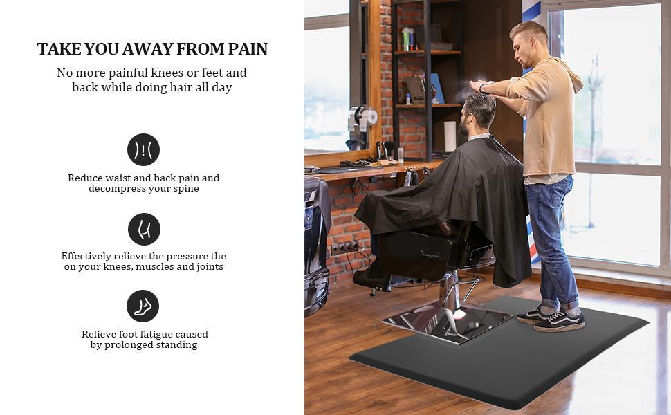OmySalon 3' x 5' Barber Floor Mat Anti Fatigue for Stylist Standing, 3/4'' Thick Comfort Hair Matt Square Base for Salon Styling Chair, Hair Cutting Hairdressing Beauty Equipment