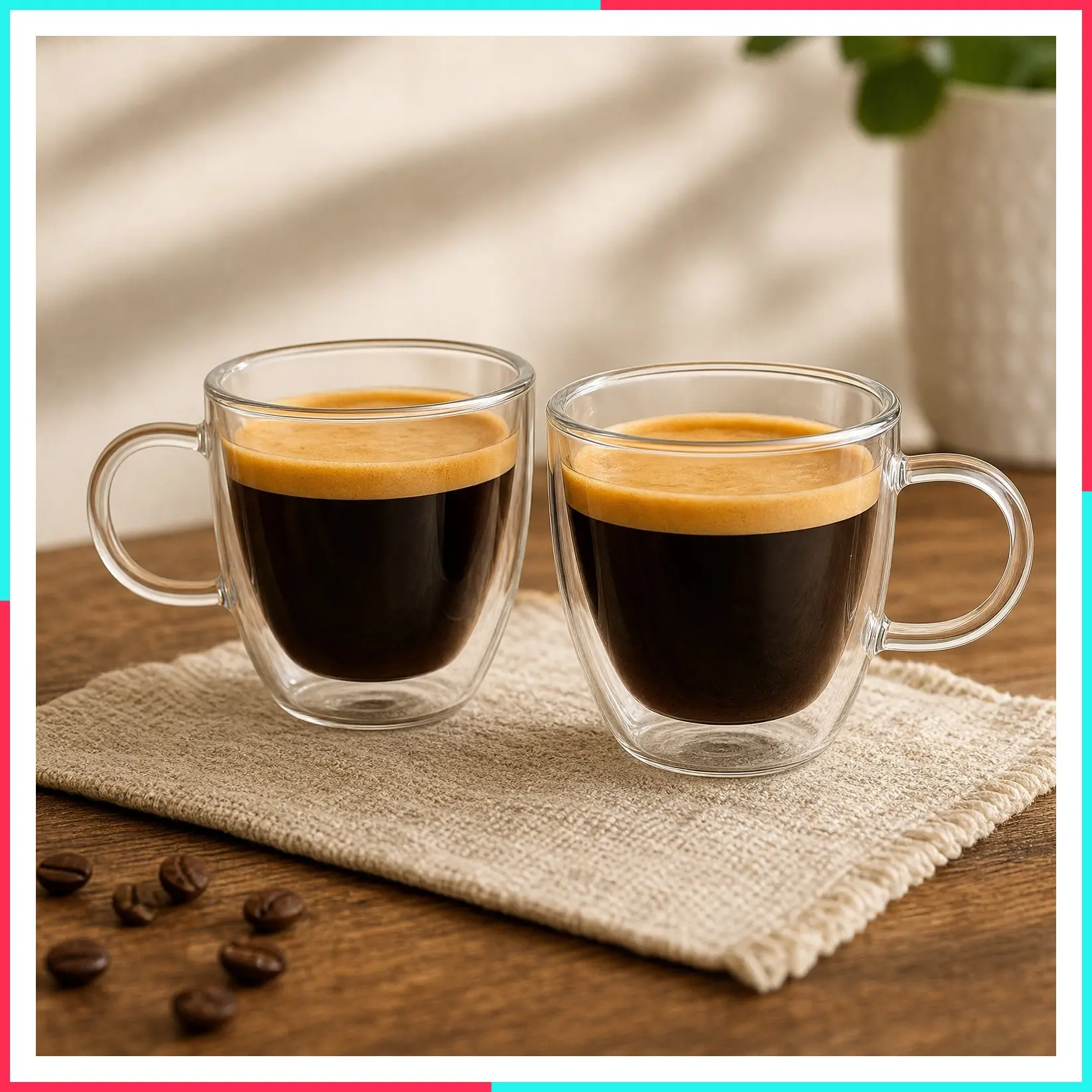 Double Wall Insulated Espresso Cups Set of 2, 5.4 oz Shot Glasses with Handle, Insulated Glass Mugs, Small Coffee Cups