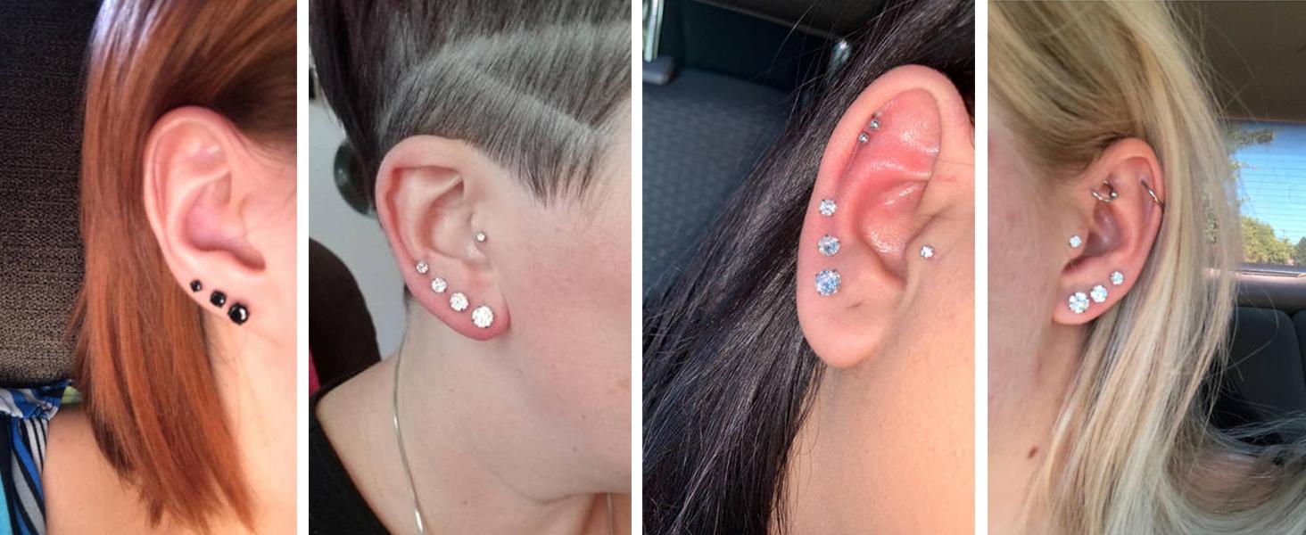 MILACOLATO 6Pairs Hypoallergenic Flat Back Earrings 316L Stainless Steel Studs for Sensitive Ears, 3-8mm Cubic Zirconia, Stylish Jewelry for Women Men - Silver