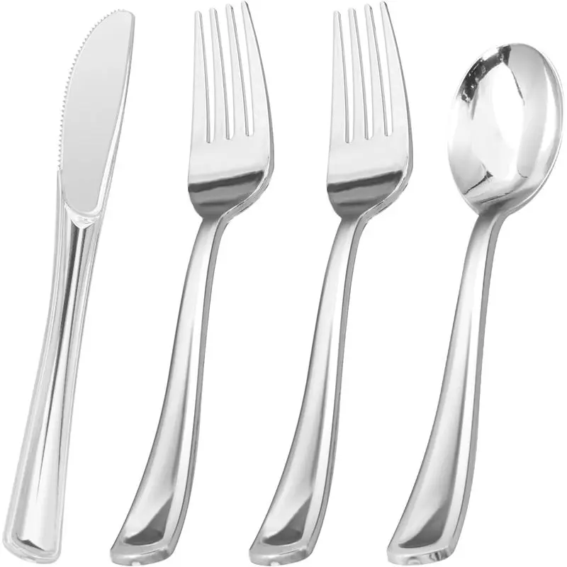 60-piece silver cutlery set, including 20 knives, 20 forks, and 20 spoons with mirror-polished finish, suitable for parties, team building, outdoor activities, weddings, holidays, family gatherings, and New Year's gifts. Outdoor dining, party s