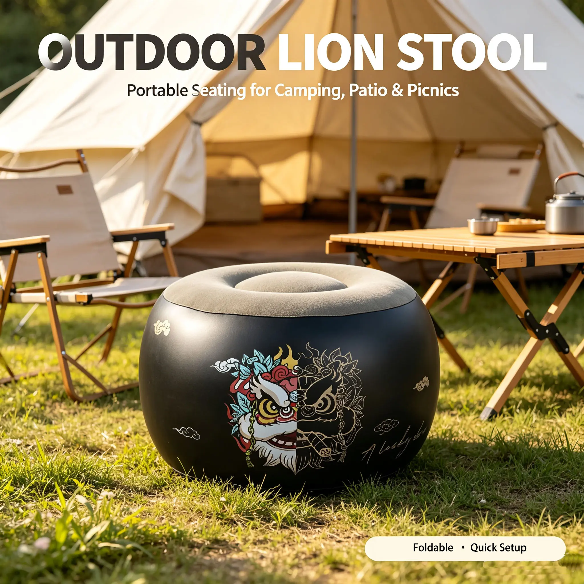 Portable Round Inflatable Stool Multi Functional Inflatable Lazy Sofa Cushion Lightweight Compact Air Seat For Camping Travel Trip Indoor Home Leisure Use