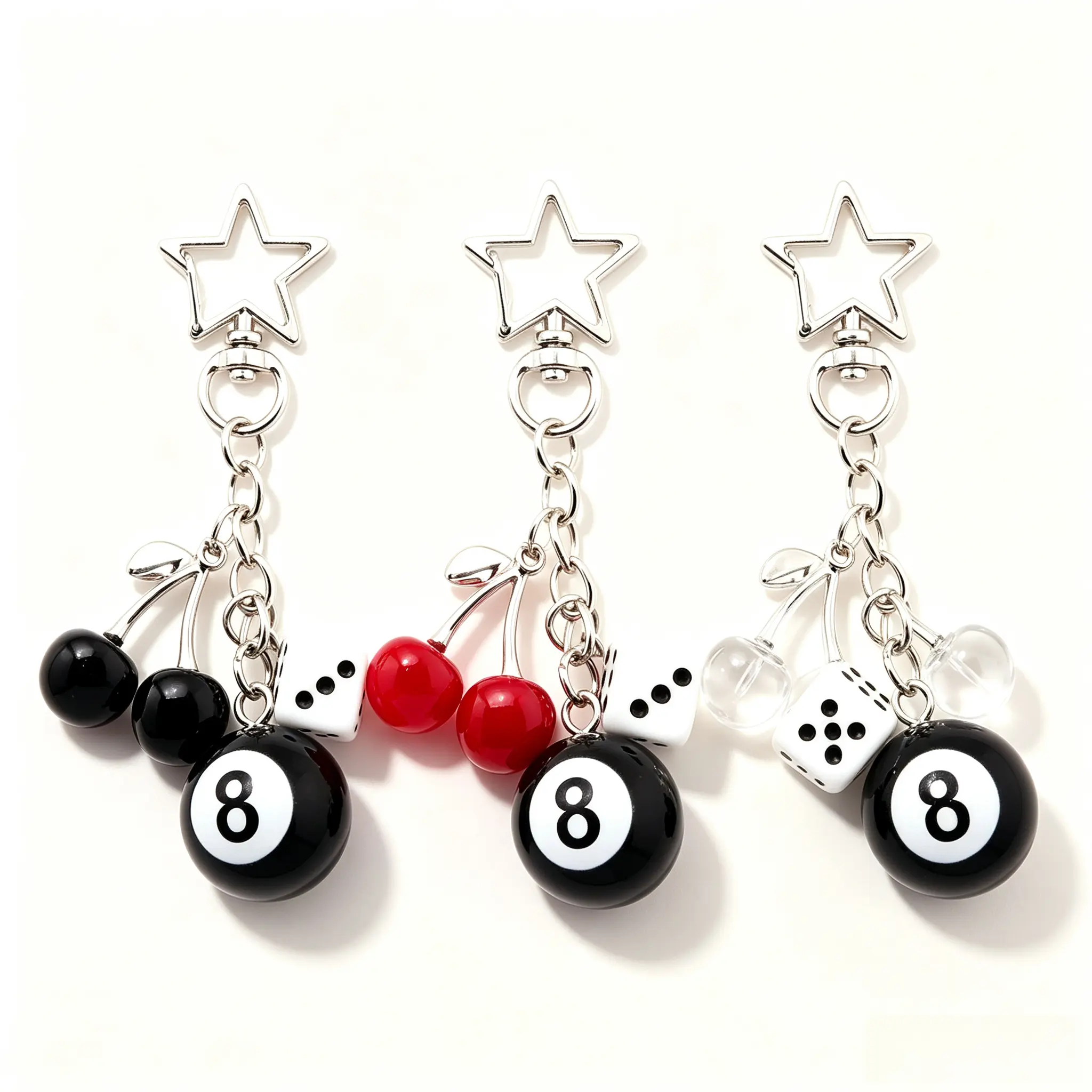 Billiard 8 Ball & Dice Keychain, Trendy Unisex Bag Charm Pendant in Electroplated Resin Plastics, Compact Accessory for Casual Wear