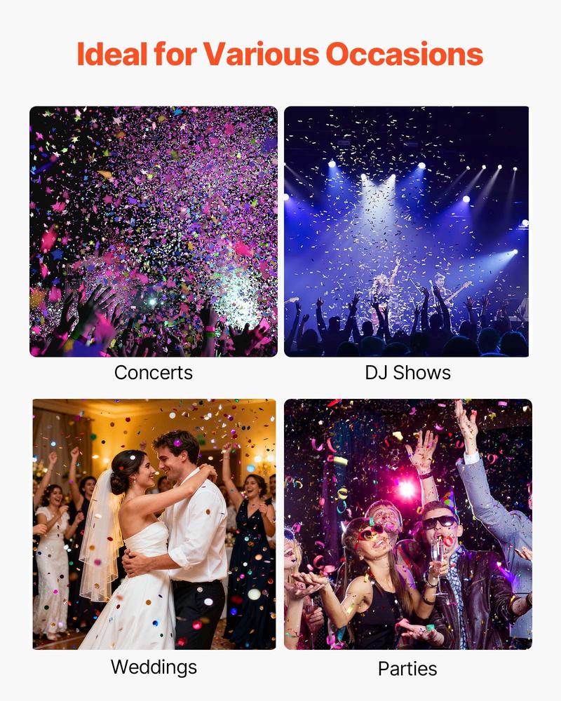VEVOR Electric Confetti Cannon Machine, High Output 4-Shot Confetti Launcher, DMX512, Manual & Remote Control, Portable Confe-tti Shooter for Wedding Christmas DJ Party Event Show Stage Nightclub