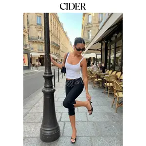 Cider Cotton-blend Low Rise Polka Dot Fold Over Tapered Capri Trousers