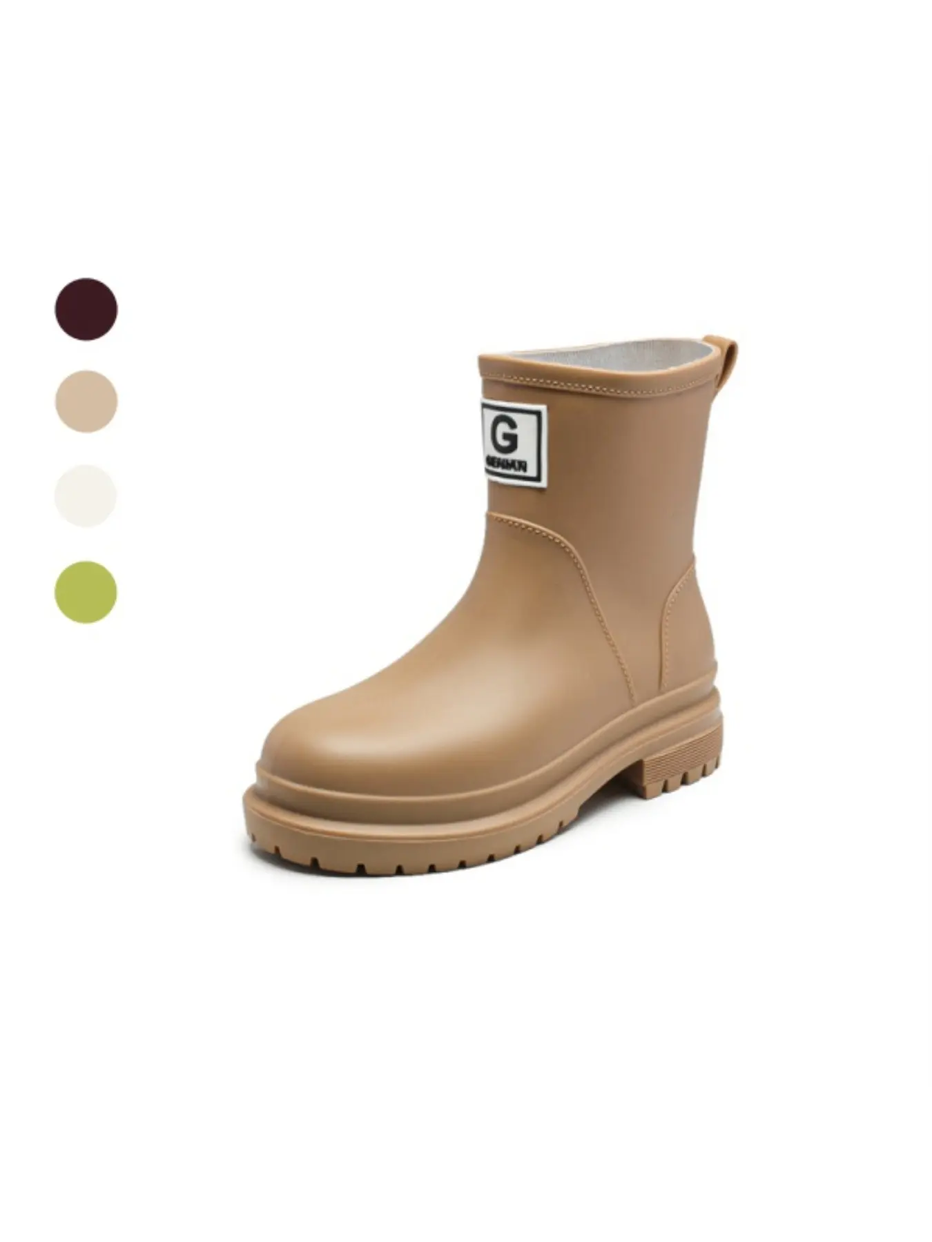 Women Casual Mid Calf Waterproof Rain Boots One Piece Molded Rubber Heightening Thick Sole Outdoor Trip Rainy Stroll Non Slip Durable Comfortable Lightweight All Season Wearable Water Shoes For Hiking