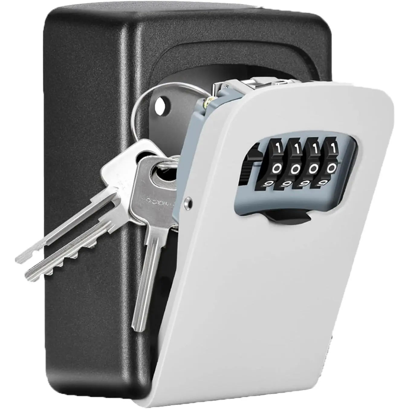 Key Lock Box Wall Mounted - 4 Digit Combination Lockbox for Outside, House Keys, 5 Keys Capacity, Key Safe Security Storage for Indoor, Outdoor, Garage, Garden, Store (Grey, 1 Pack)