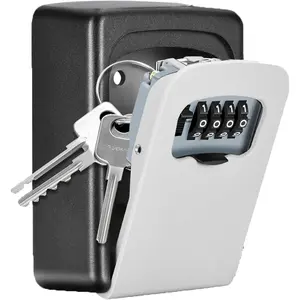 Key Lock Box Wall Mounted - 4 Digit Combination Lockbox for Outside, House Keys, 5 Keys Capacity, Key Safe Security Storage for Indoor, Outdoor, Garage, Garden, Store (Grey, 1 Pack)