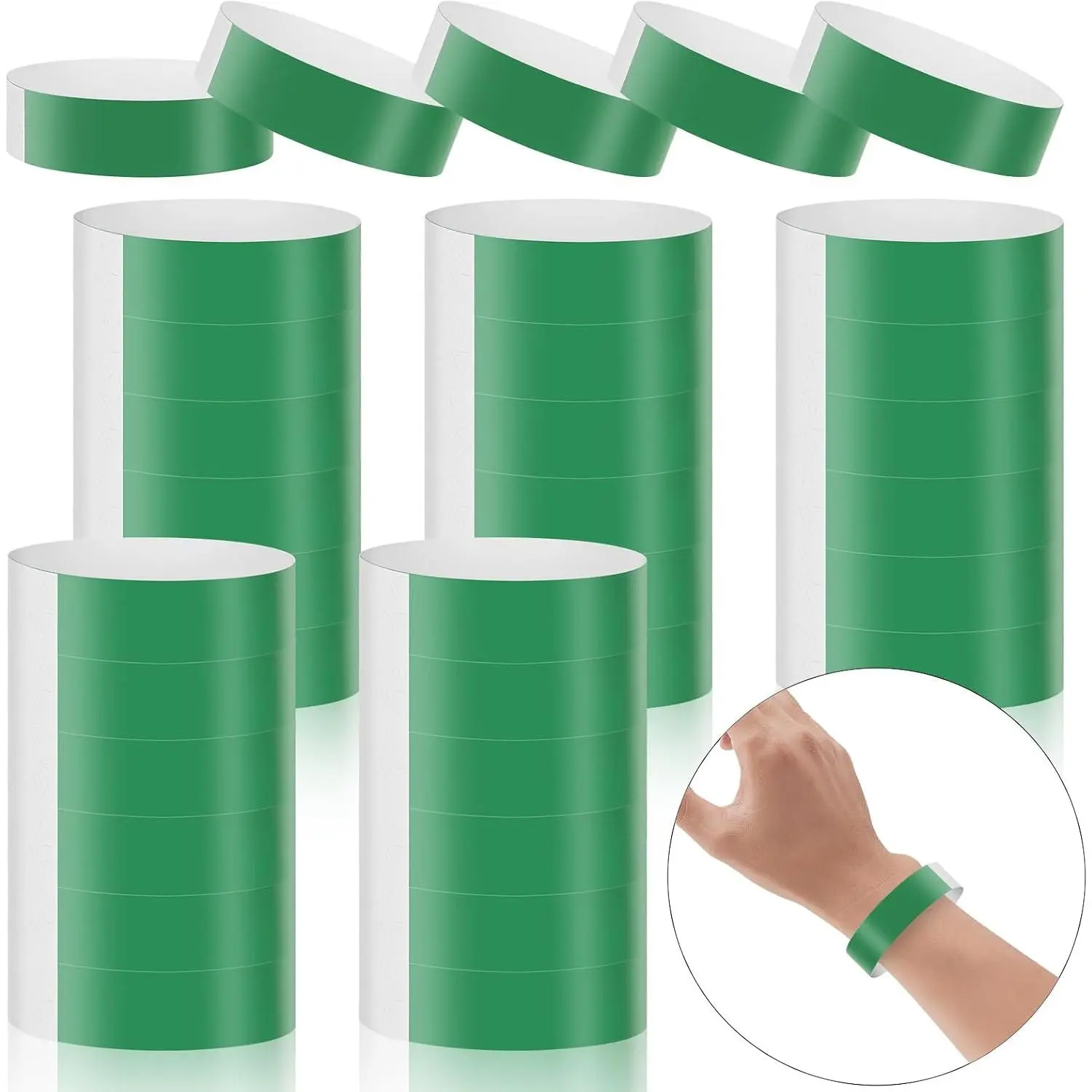 500 count Green Wristbands for  Festival,  Bulk Pack Disposable Paper Bracelets for Concert Party Events Admission