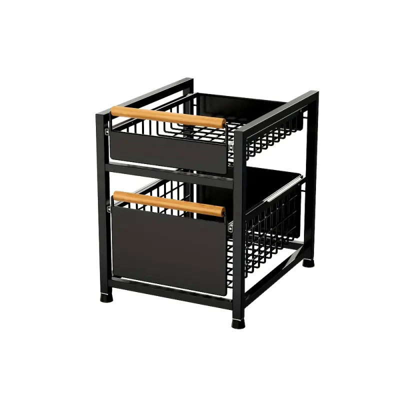 1PC Kitchen sink pull-out layered cabinet storage rack, multifunctional storage for bowls, dishes, seasonings, fully utilizing the dead corners of the cabinet, smooth sliding and pushing, a neat and tidy storage tool for home kitchens