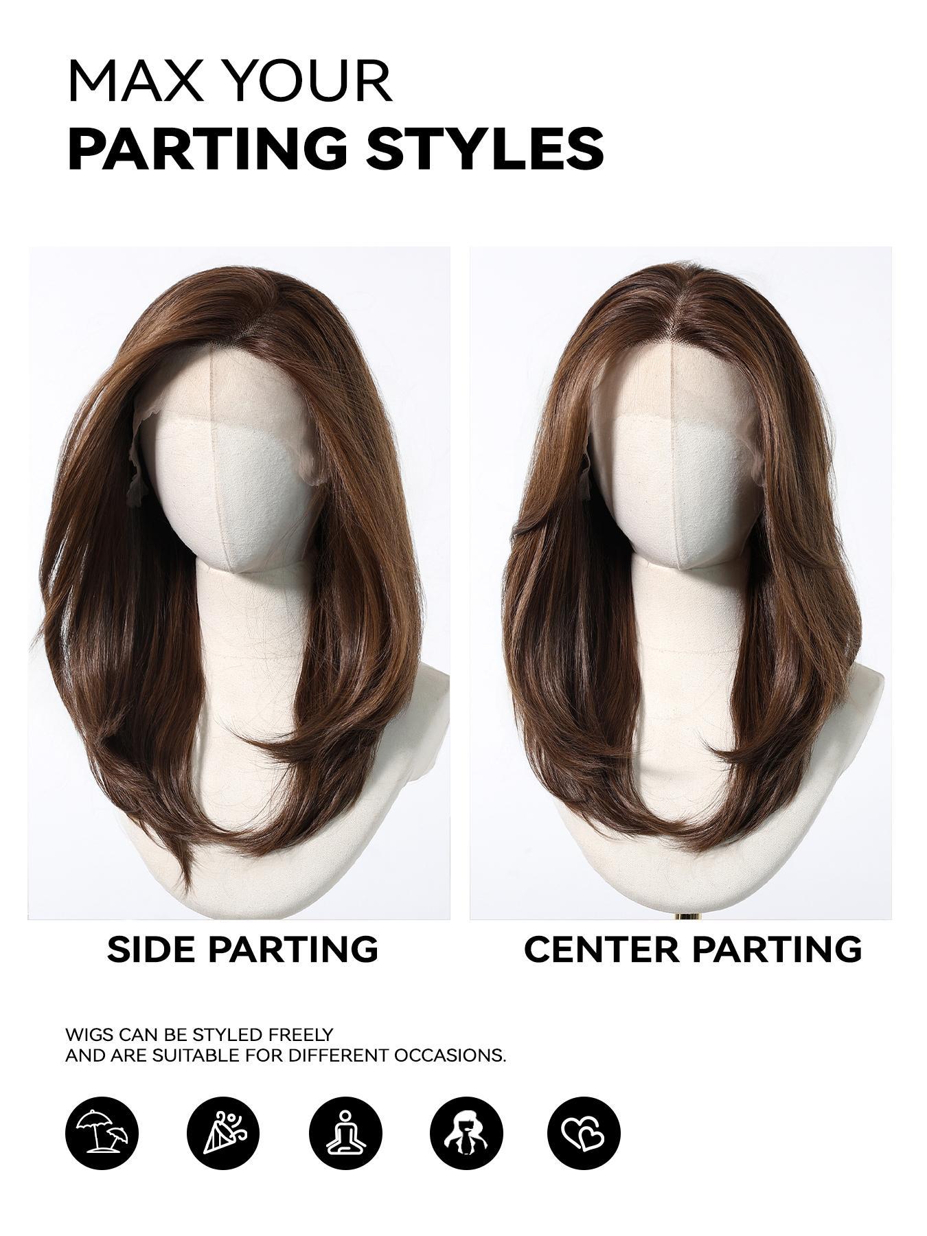 Topshe 13x6 HD Lace Front Wig, Medium Length Wavy Hair, Comfortable Breathable Women's Wig, High-Temperature Resistant, Heat Resistant Wigs