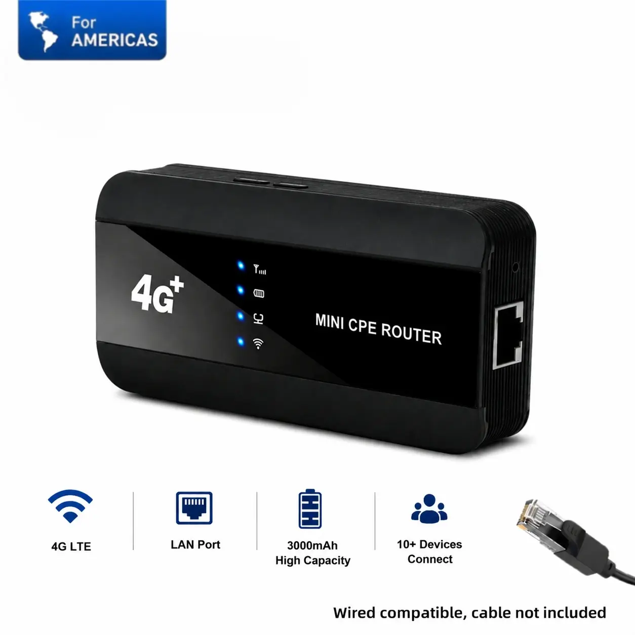 Upgraded 4G LTE Mobile Hotspot Router with Ethernet LAN Port, with 3000mAh Battery, 2-in-1 Portable WiFi Router & Wired Network Router, SIM Card Supported, Unlocked Travel Router for Home, Office and RV
