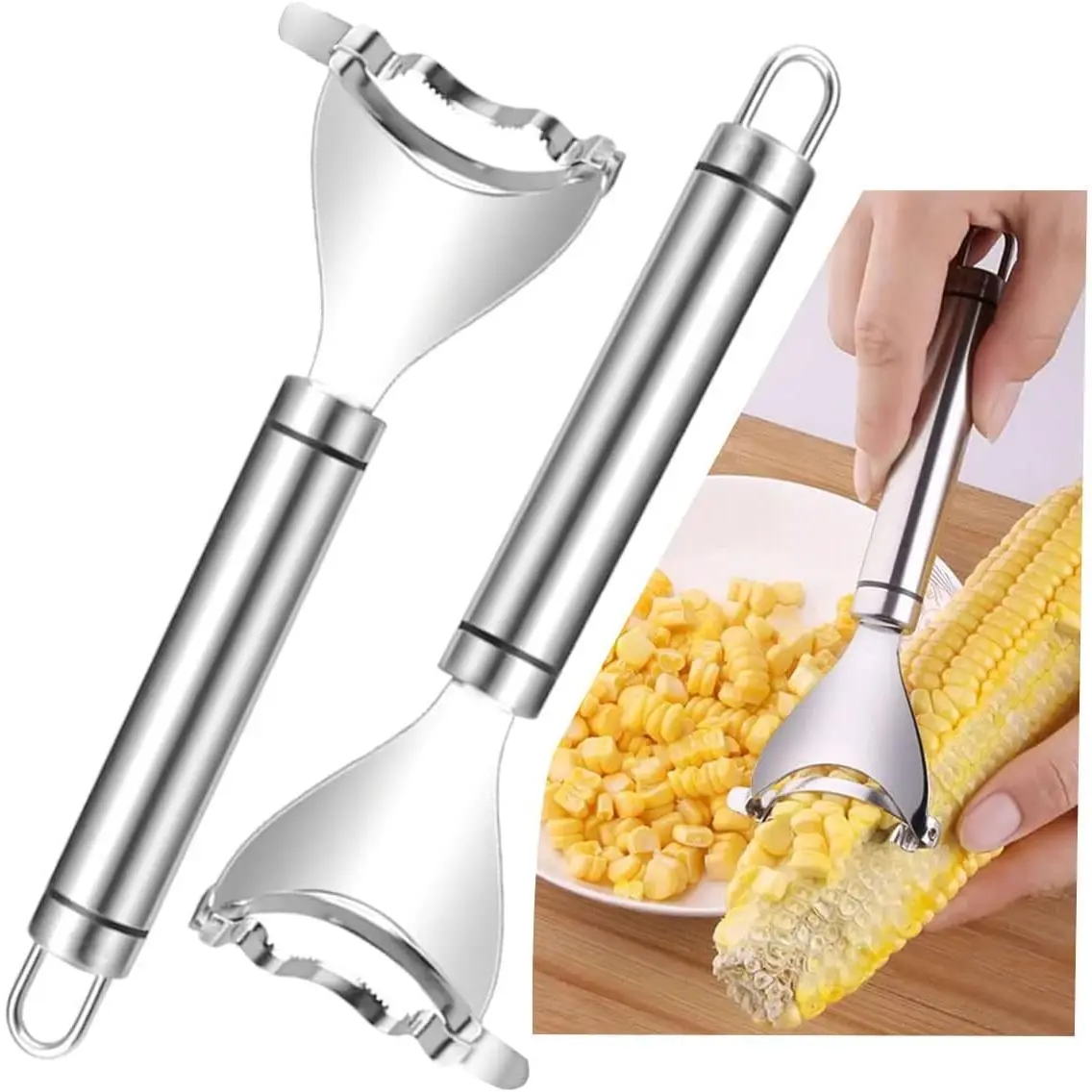Stainless Steel Corn Stripper Peeler Set (2/4Pcs) - Ergonomic Handle Kernel Remover Thresher Tool, Easy Corn-On-Cob Cutter for Home Kitchen Cooking Utensils
