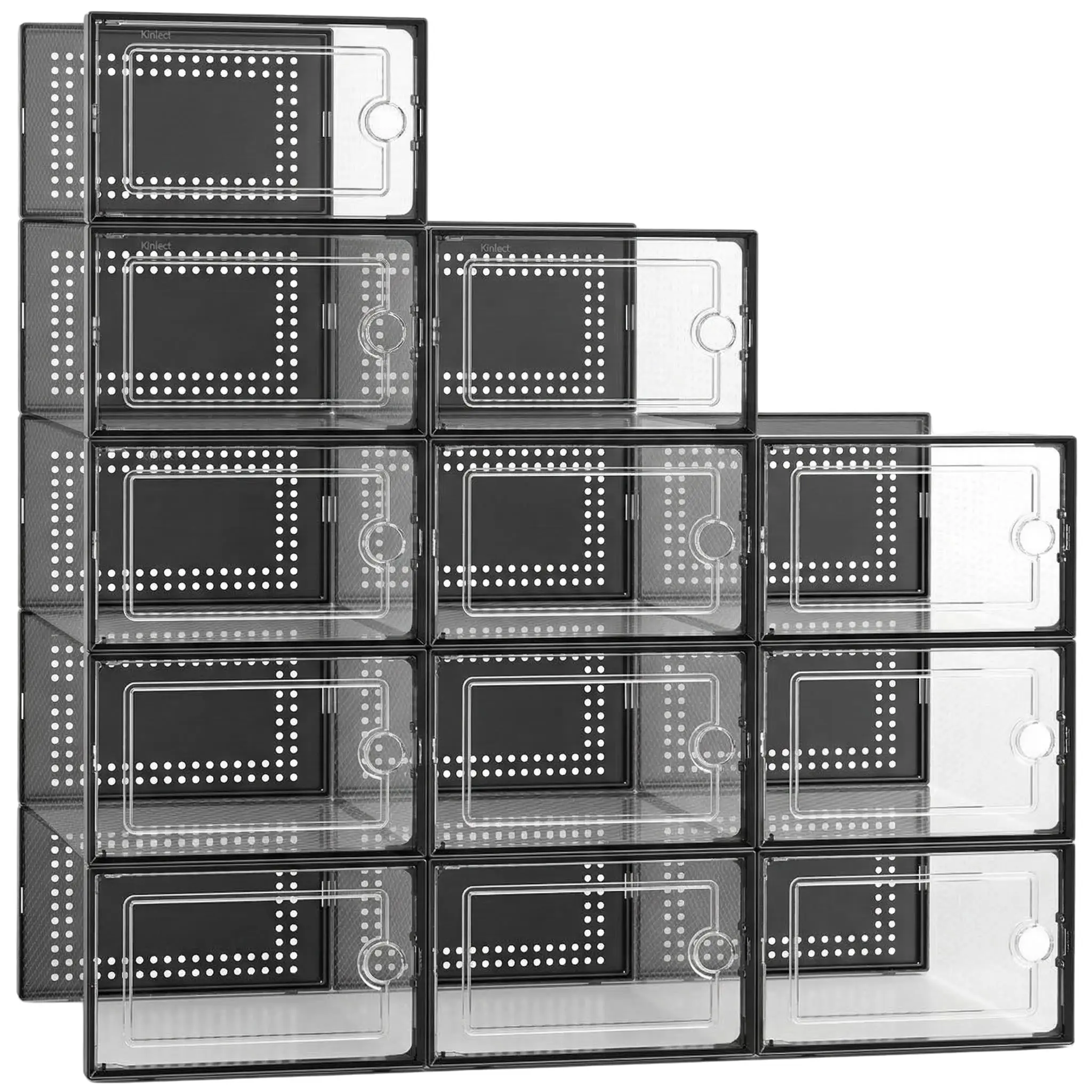 Collapsible Clear Shoe Storage Boxes 12Pack Household Dustproof Shoe Organizer Stackable Ventilated Transparent Shoe Container Home Space Saving Shoe Arrangement Box