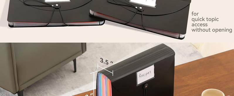 Accordion File Organizer 12 Pockets, Monthly Bill Receipt Tax Organizer, Expanding File Folders with Larger Bright Tabs, Fits Letter/A4 Size  Black