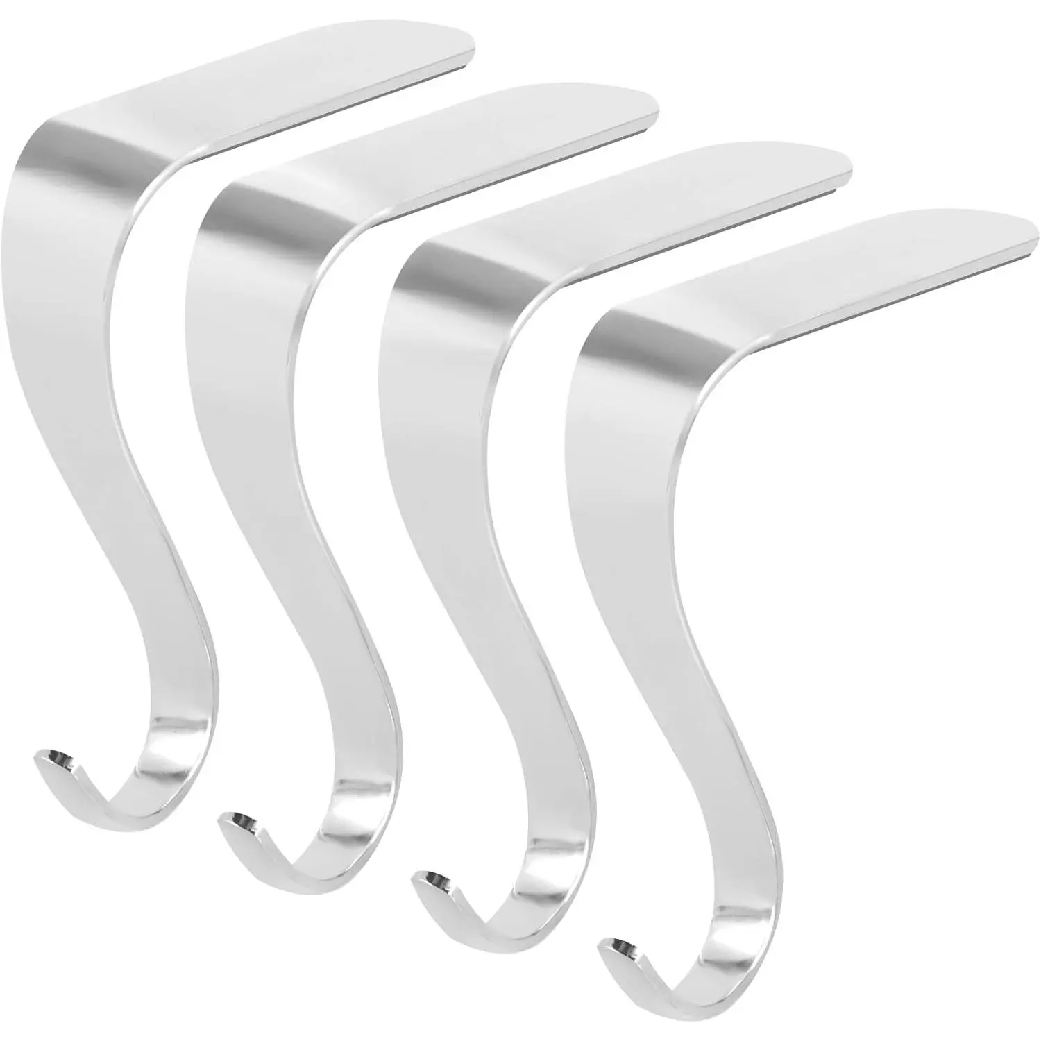 Stocking Holders for Mantle,Christmas Stocking Holder Set of 4,Stocking Hangers for Mantel,Stocking Hooks for Fireplace(Silver)