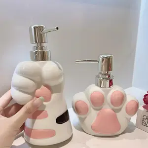 Ins-Style Ceramic Cat Paw Press Soap Dispenser, Original Design for Lotion and Soap Liquids, Home Bathroom Supply, Festival Gift Option