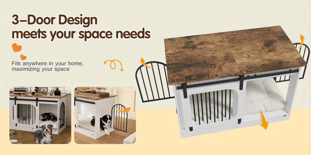 47.2" Dog Crate Furniture, Indoor Heavy Duty Dog Crate for Small & Medium Dogs Dogs, Wooden Dog Kennel with Soft Cushion, Dog Cage End Table with 3 Doors, Side Table, TV Cabinet, White 47.2" Dog Crate Furniture, Indoor Heavy Duty Dog Crate for Small & Medium Dogs Dogs, Wooden Dog Kennel with Soft Cushion, Dog Cage End Table with 3 Doors, Side Table, TV Cabinet, White