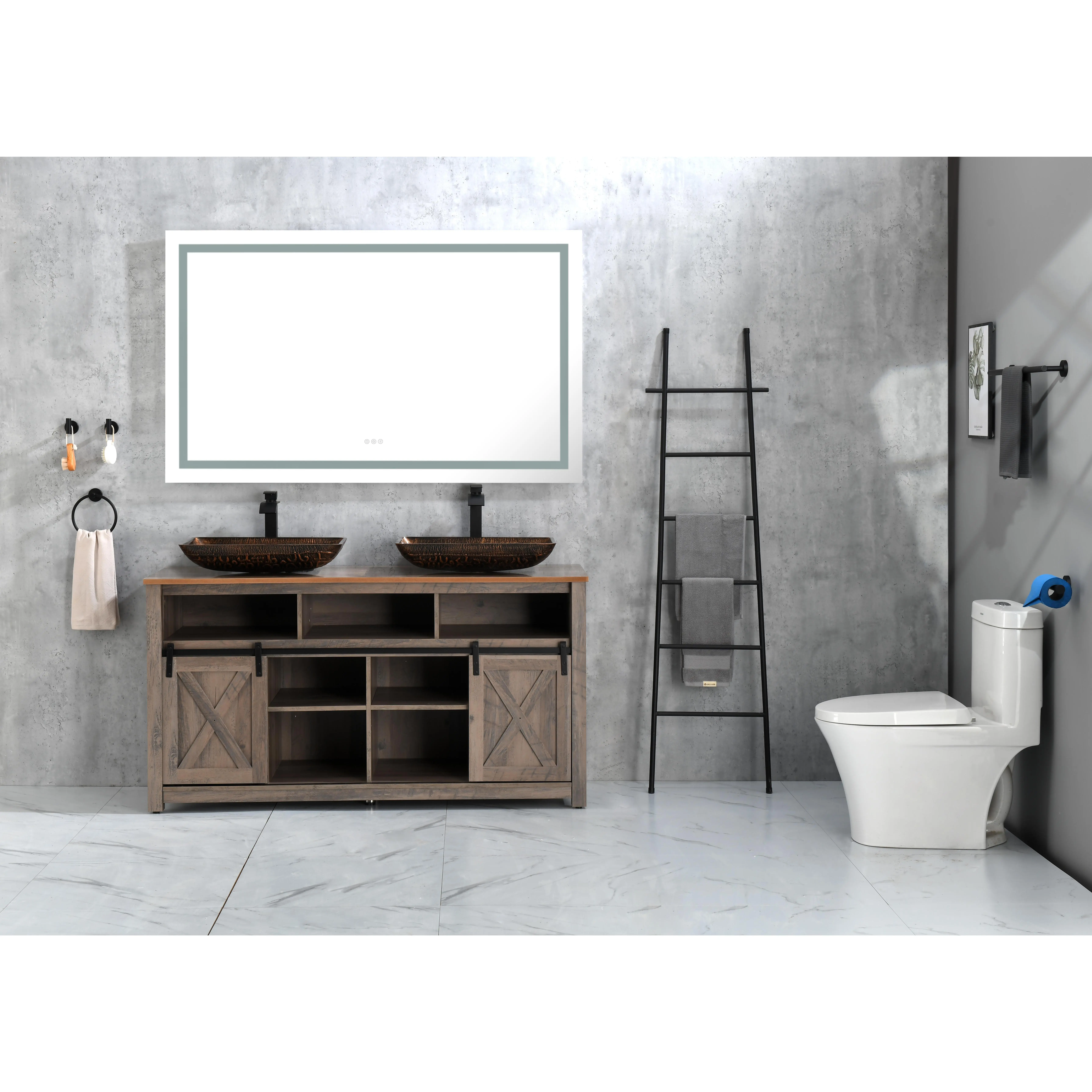 ARCH 60 x 36 Inch LED Bathroom Mirror Wall Mounted Vanity Mirror with Front and Backlight, Anti-Fog, Memory, 3 Color Lighting, Stepless Dimmable, Large Rectangular Illuminated Makeup Mirror for Bathroom Vanity Over Sink, Bathroom Furniture