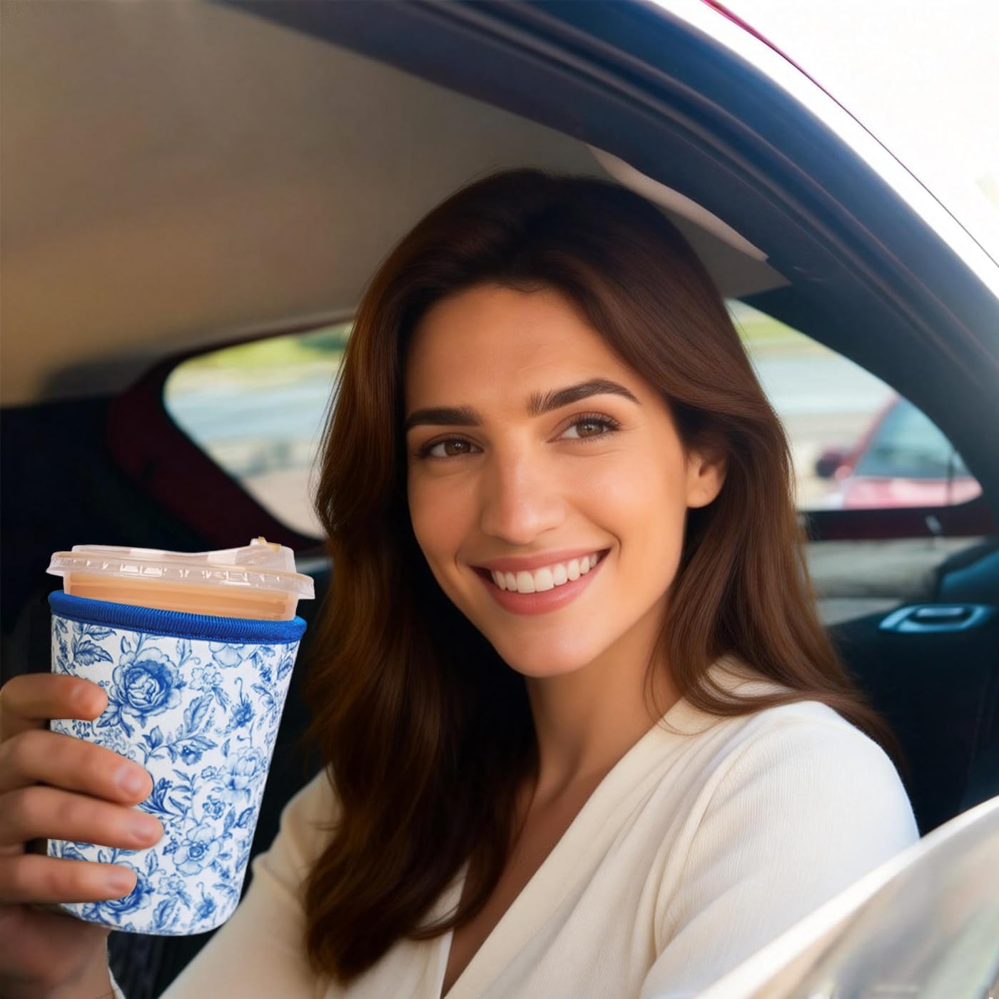 Reusable Neoprene Insulated Sleeve for Iced Coffee Cup – Cold & Hot Drinks Beverage Holder, Vintage Blossoms Pattern. Fits 32oz Large Cups, Prevents Condensation & Burns – Eco-Friendly, Washable, Stylish Travel Essential