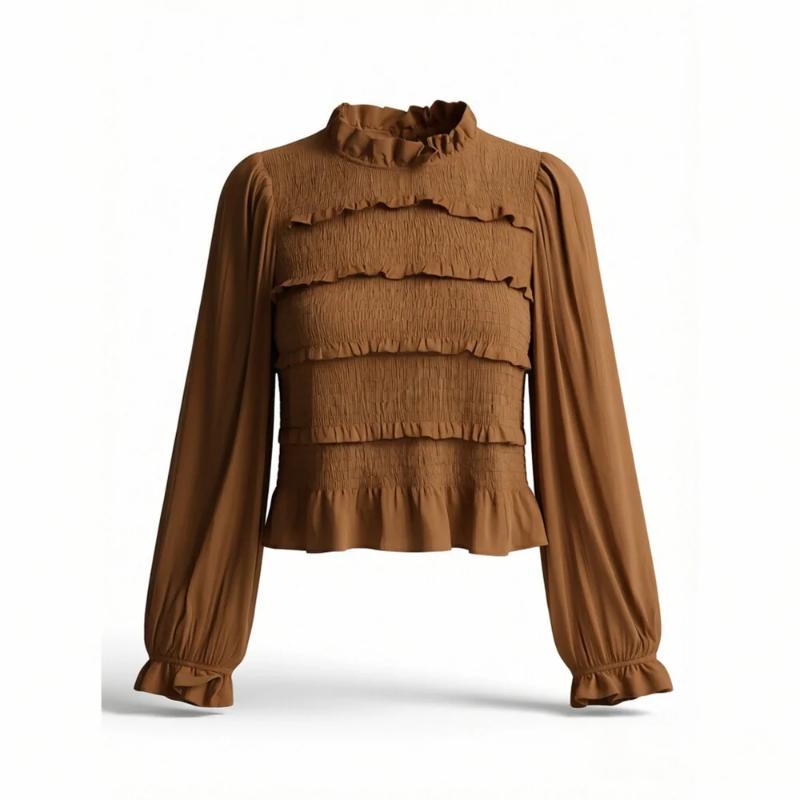 Aria Muse 2026 new women's fashion commuting style slim fit version with ruffle collar long sleeved shirt and pleated top