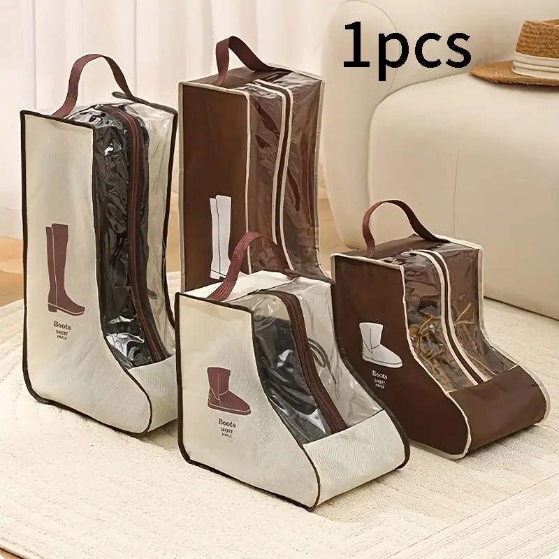 Multifunctional Fabric Boot Storage Bag with Handle, Transparent Shoe Protection Bag for Long Boots and Short Boots, Portable Polyester Canvas, Shoe Bags