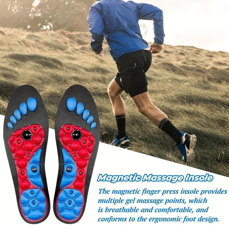 2 Pairs EVA Massage Insoles with Magnetic Acupressure Points - Shock-Absorbing, Breathable Sports Inserts for Arch Support, Red & Blue Hexagonal Pattern, Ideal Gift for Men & Women