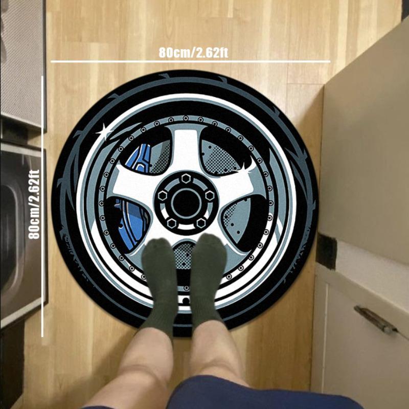 Creative Wheel Design Round Floor Mat, Non-slip Soft Floor Carpet, Decorative Area Rug for Home Living Room Bedroom, Vanity Decor Accessories, Home Decor Rugs