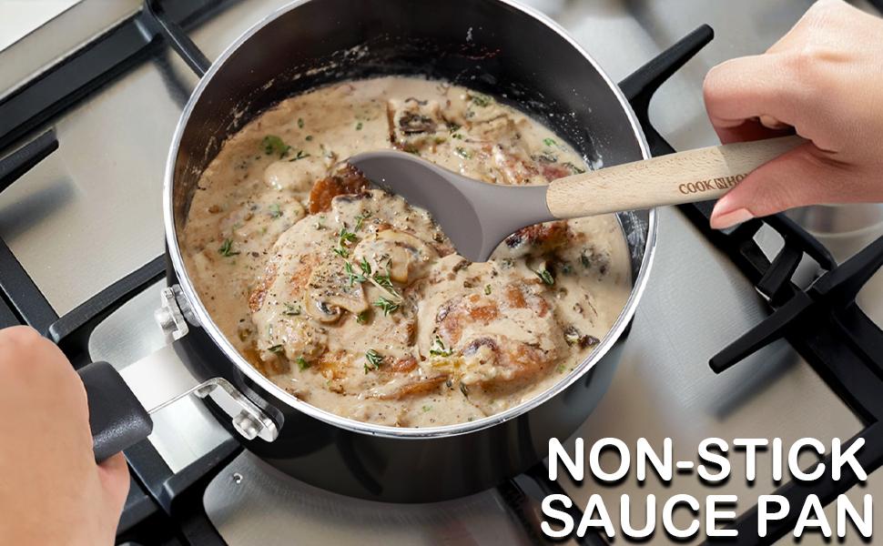 Home Nonstick Sauce Pan with Glass Lid 2-Qt, Multi-purpose Pot Saucepan Kitchenware, Black, Aluminum