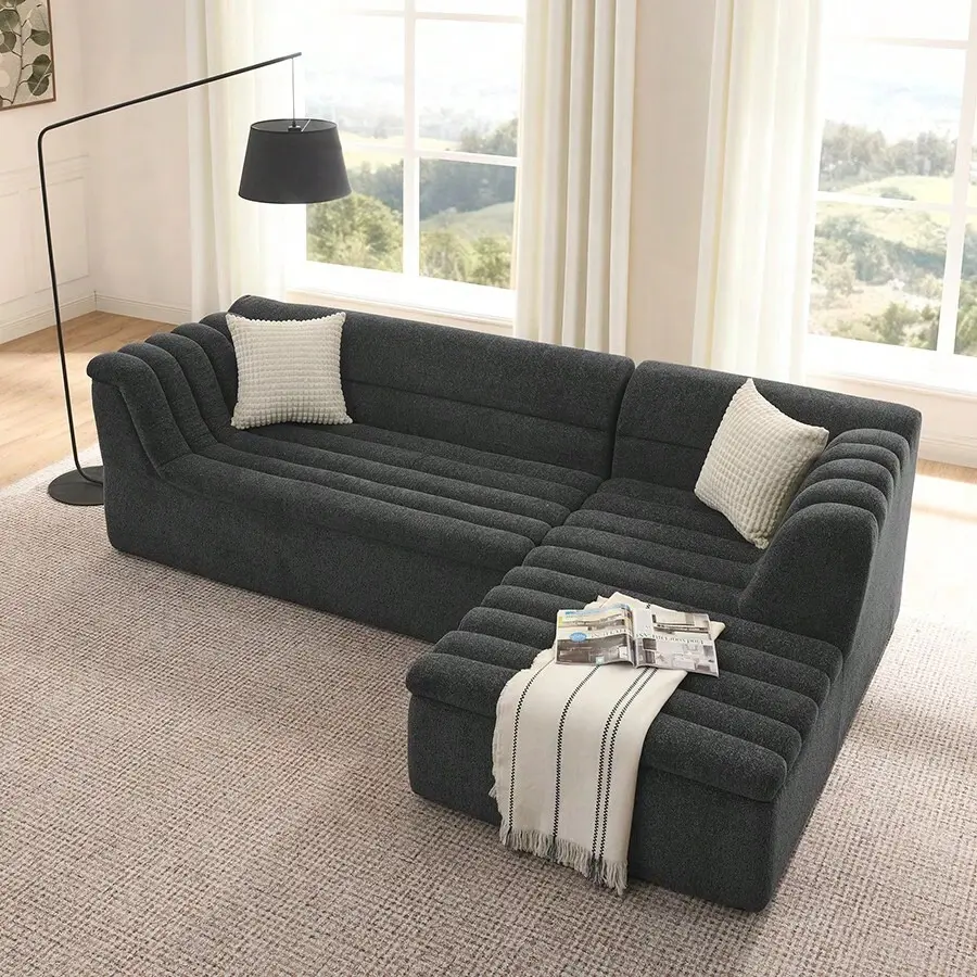 106" L-Shaped Modular Sectional Sofa With Chaise, 135" U-Shaped Modular Sectional Sofa With Ottoman, Deep Seat Chenille Upholstered Boneless Modular Couch Living Room, Oversized Modular Couch With Wave Armrest, No-Assembly