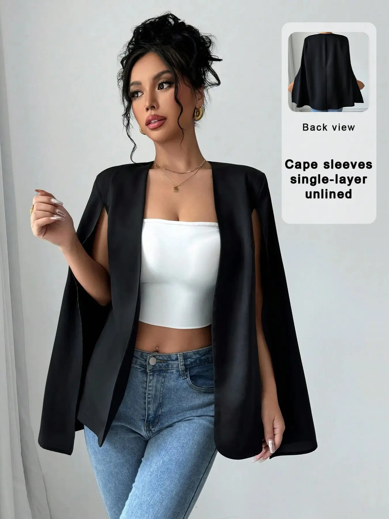 Women's Fashion Simple Casual Solid Color Cape Coat, Fall & Winter, Elegant Business Casual, Long Sleeve, Suitable for Evening Parties and Office Wear, Stylish Office Wear