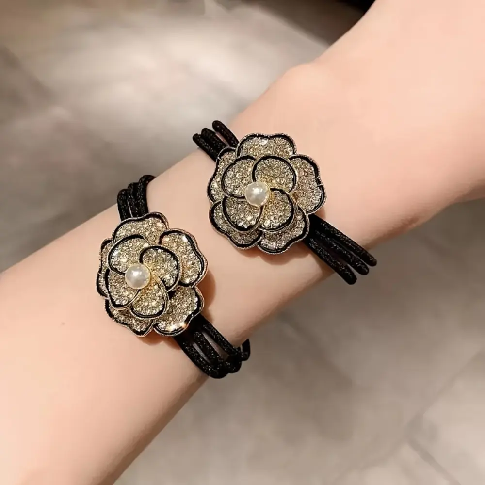 Set of New Imitation Rhinestone Rose Elastic Hair Bands, Trendy Ball Head Hair Ties, Everyday Accessory, Gift for Holidays