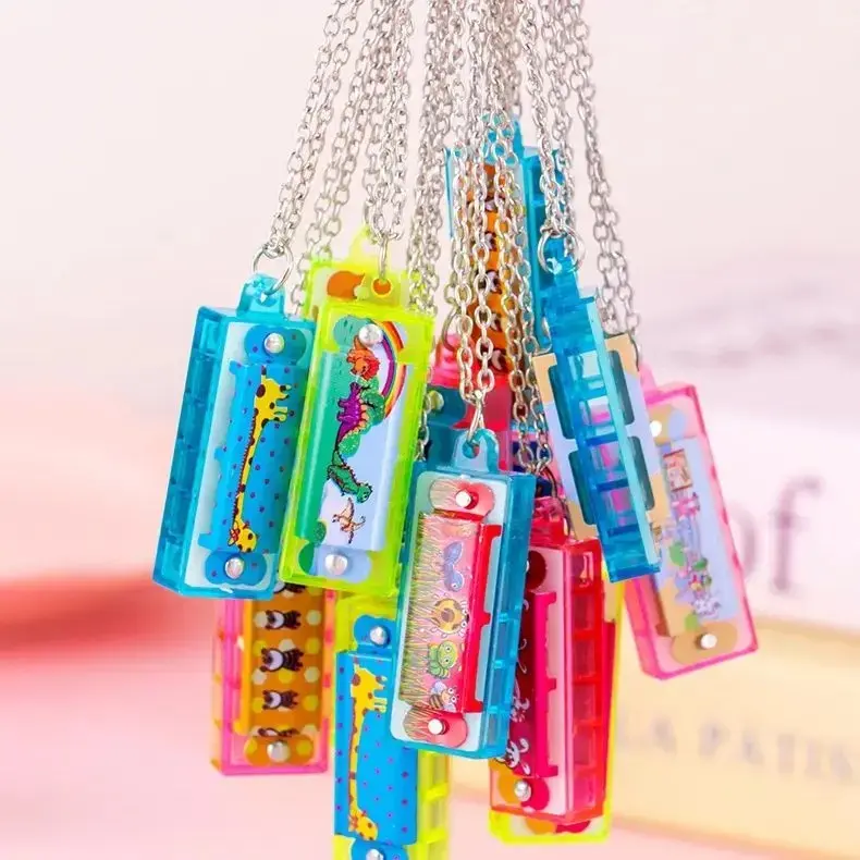 Cartoon Mini Harmonica with Necklace Musical Instrument Toys for Kids Birthday Party Favors Baby Shower Pinata Fillers