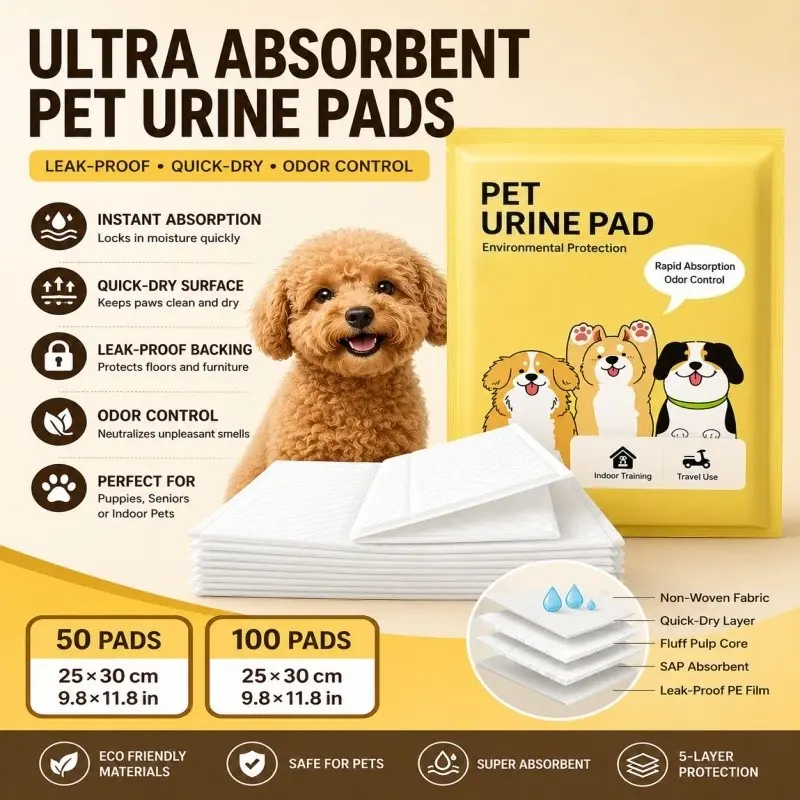 Dog Pee Pads 50 Pack / 100 Pack, Super Absorbent Puppy Training Pads, Leak-Proof Disposable Pet Potty Pads, Quick Dry Odor Control Urine Pads for Dogs, Cats, Rabbits, 25×30cm (9.8×11.8in)